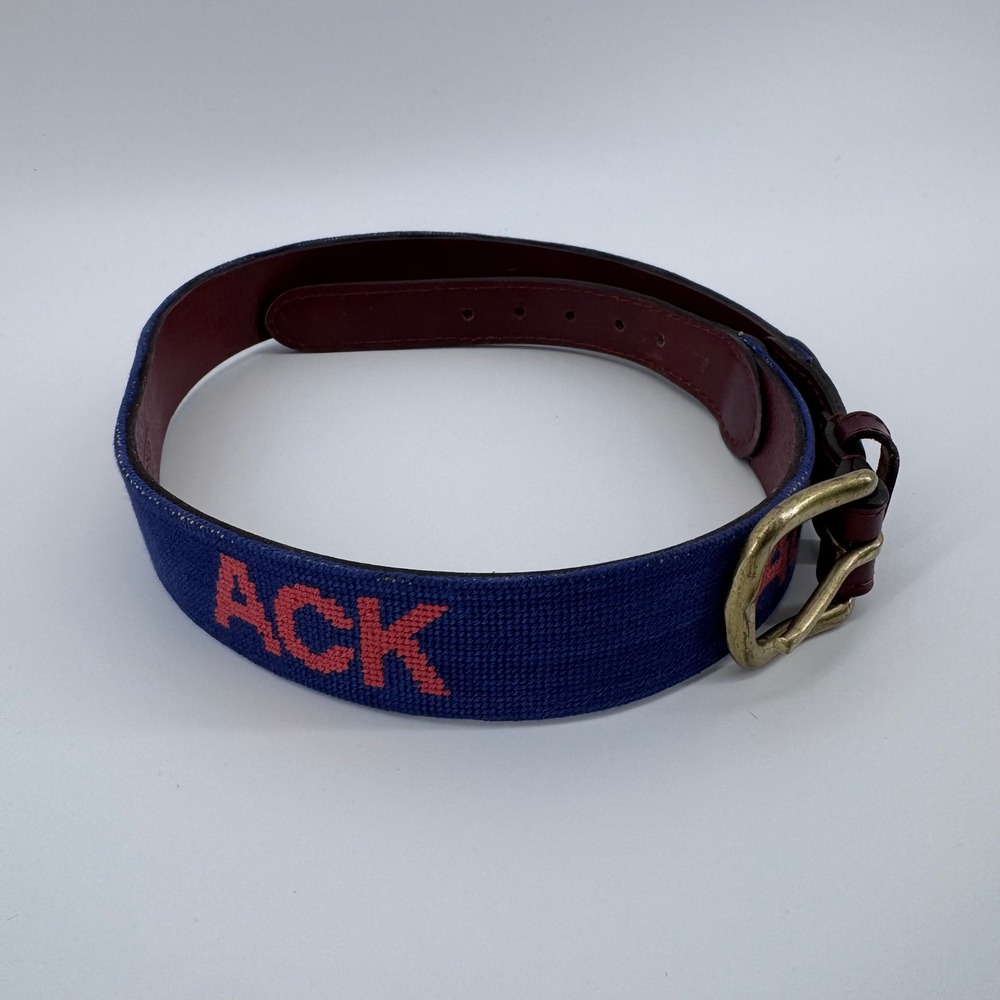Smathers & Branson ACK Nantucket Airport Needlepoint Belt Mens 30 Blue Preppy